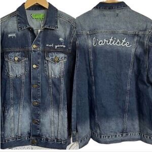 Free People x Sandrine Rose Denim Jacket Not Yours L'artiste NWT